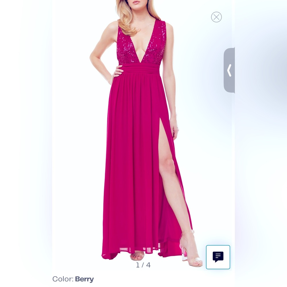 NWT Daphne Sequin V-Plunge Maxi Chiffon Formal Dress (Berry)